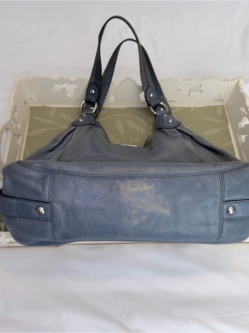 COACH Madison Maggie Denim Blue Loved Leather Hobo Y2K Shoulder Bag Purse 14336 - Picture 12 of 16
